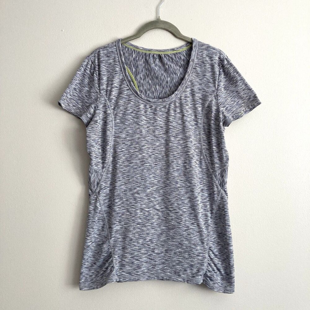 Athleta Womens Pop Space Dye Gray Athletic Top Size Large Back Zipper Pocket